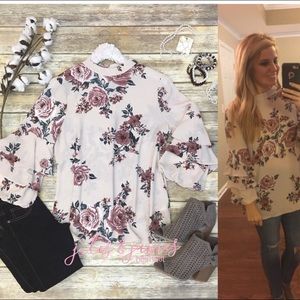 Floral Ruffle High Collar Blouse